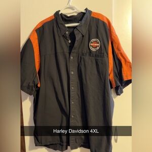 Harley-Davidson Men's Black and Orange Button Down Shirt